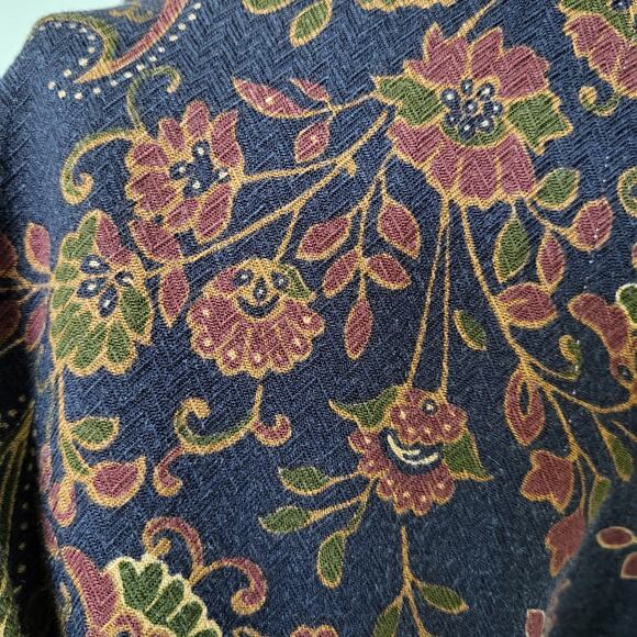 Vintage Skirt Sag Harbor Womens 1X Navy Paisley Floral Elastic Waist Midi Length - Picture 8 of 13